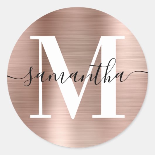 Sticker Rond Signature moderne Monogramme Rose Gold Foil (Devant)