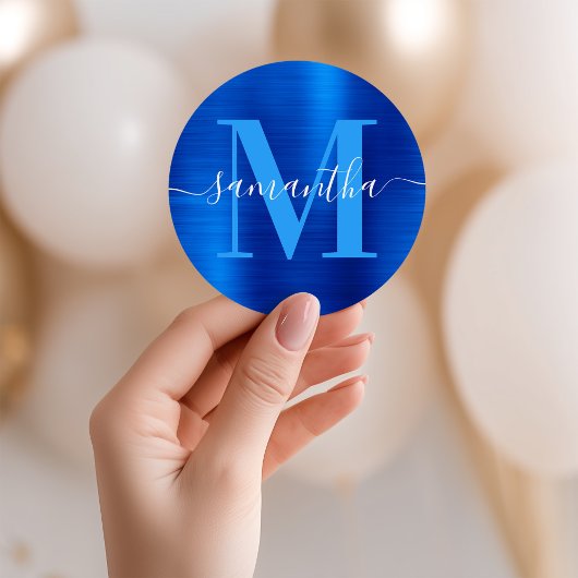 Sticker Rond Signature Monogramme Royal Blue Foil