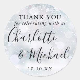 Sticker Rond Signature Neige hiver Mariage Faveur Merci