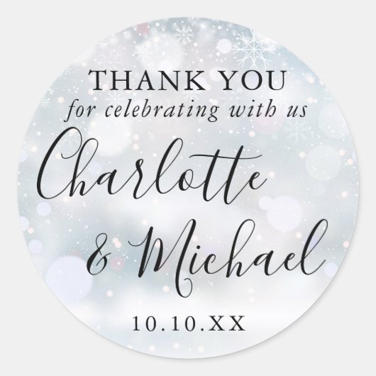 Sticker Rond Signature Neige hiver Mariage Faveur Merci (Devant)