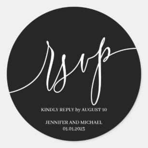 Sticker Rond Signature Script Élégant RSVP Noir