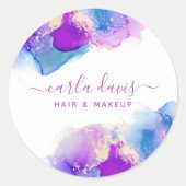 Sticker Rond Signature Script Purple Blue Alcool Encre (Devant)