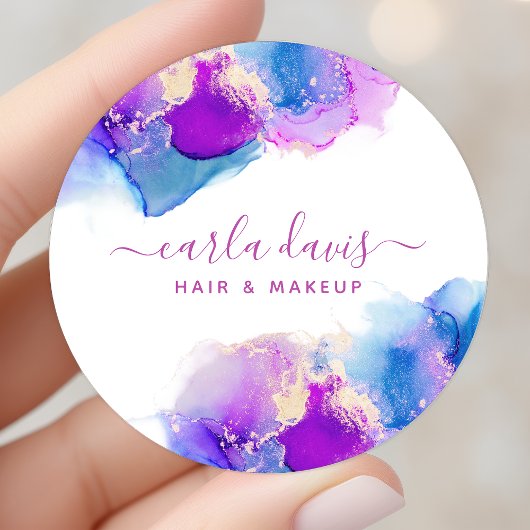 Sticker Rond Signature Script Purple Blue Alcool Encre