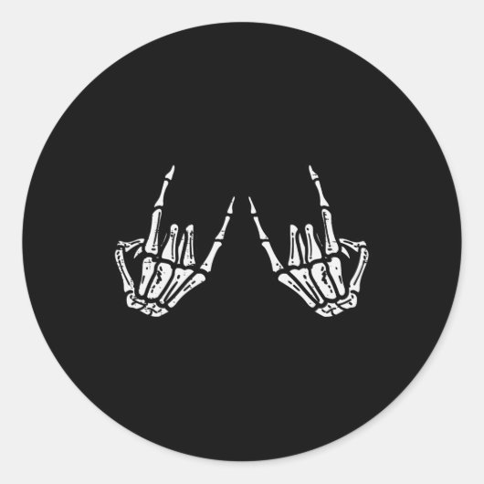Sticker Rond SIGNE À MAIN Rocker Rock Squelette Retro Halloween (Devant)