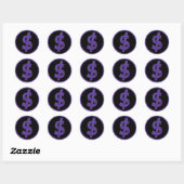 STICKER ROND SIGNE DE DOLLAR RÉTRO PURPLE (Feuille)