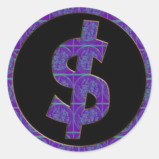 STICKER ROND SIGNE DE DOLLAR RÉTRO PURPLE (Devant)