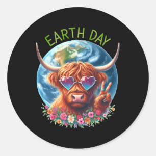 Sticker Rond SIGNE DE LA PAIX Vache Heifer Animal Saving Eart