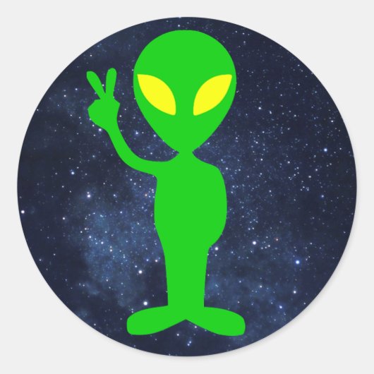 Sticker Rond signe de paix alien vert (Devant)