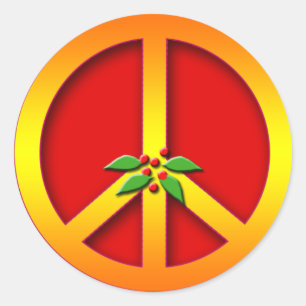 Sticker Rond Signe de paix d'or avec des cartes de Noël de hou