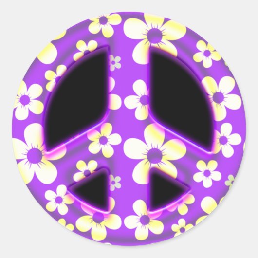 STICKER ROND SIGNE DE PAIX FLORALE PURPLE (Devant)
