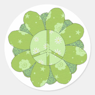 Sticker Rond Signe de paix vert de fleur
