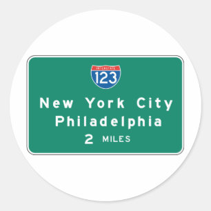 Sticker Rond Signe de route de New York Philadelphie