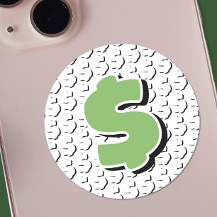 Sticker Rond Signe dollar vert et blanc à effet 3D