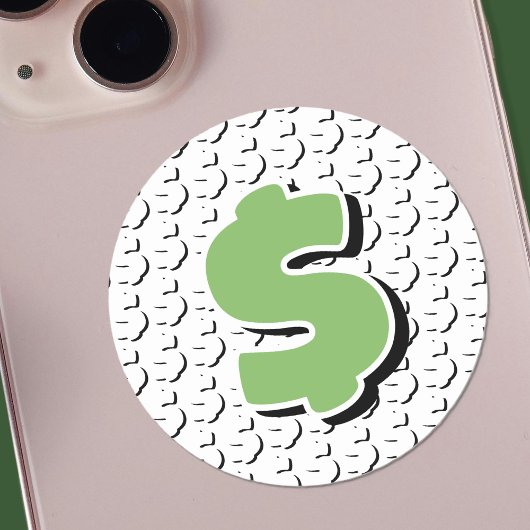 Sticker Rond Signe dollar vert et blanc à effet 3D