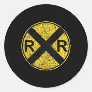 STICKER ROND SIGNE FERROVIAIRE COSTUME TRAIN RAIL CROISEMENT AV