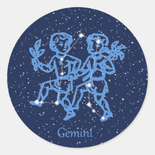 Sticker Rond Signe Gemini Constellation et Zodiaque avec étoile