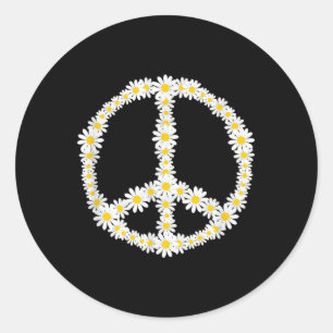 Sticker Rond SIGNE Hippie Fleurs anti-guerre Logo Daisies Paix