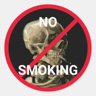 Sticker Rond Signe non-fumeur avec Van Gogh Skull Arwork