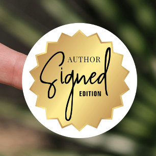 Sticker Rond Signé Par Auteur Édition Livre Lancement Gold Badg
