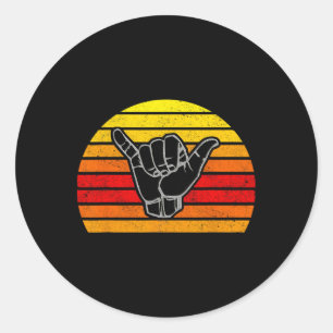Sticker Rond Signe rétro Shaka et surf - Super cadeau de surfeu