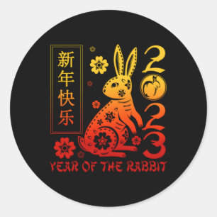 Sticker Rond Signe Zodiaque 2023 Année Du Lapin Joyeux Chinois
