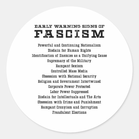 Sticker Rond Signes D'Alerte Rapide D'Un Activiste Fasciste Rés (Devant)