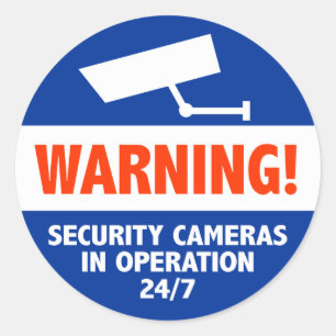 Sticker Rond Signes de caméra de sécurité d'avertissement