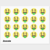 Sticker Rond Signes de dollars de l'argent Emoji (Feuille)