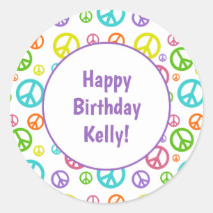 Sticker Rond Signes de Paix Multicolores Anniversaire Personnal