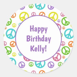Sticker Rond Signes de Paix Multicolores Anniversaire Personnal