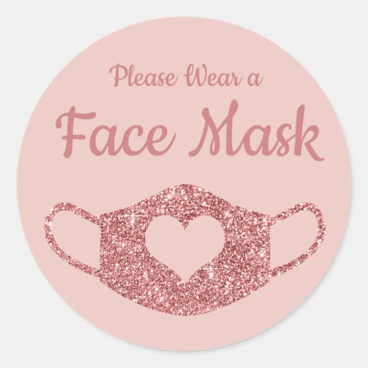 Sticker Rond S'il vous plaît porter un Masque Visage Rose Gold (Devant)