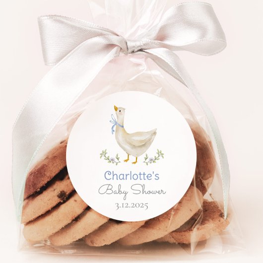 Sticker Rond Silencieux Goose Blue bow bébé garçon douche Merci