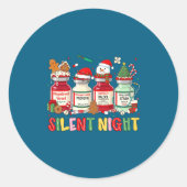 Sticker Rond Silent Night Funny Nurse Christmas Design Long Sle (Devant)