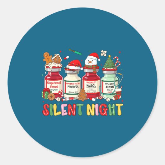 Sticker Rond Silent Night Funny Nurse Christmas Design Long Sle (Devant)