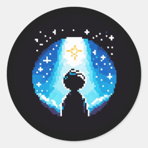 Sticker Rond Silhouette - Ciel nocturne de rêve Pixel