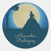 Sticker Rond Silhouette couronnée avec Quinceanera lune (Devant)