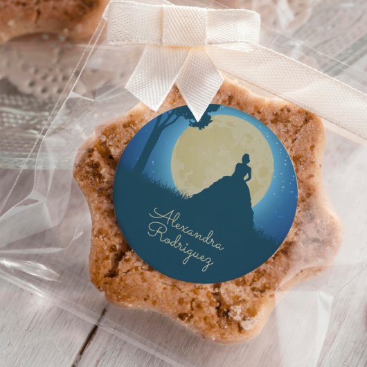 Sticker Rond Silhouette couronnée avec Quinceanera lune