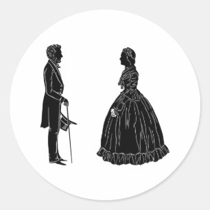 Sticker Rond silhouette d'abraham lincoln et de mary todd linco