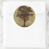Sticker Rond Silhouette d'arbre sur Arrière - plan de bronze (Sac)