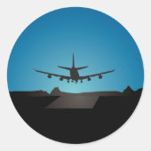 Sticker Rond Silhouette d'atterrissage d'avion à la nuit (Devant)