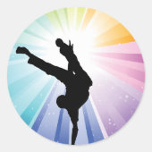 Sticker Rond Silhouette de breakdancer avec explosion d'arc-en- (Devant)