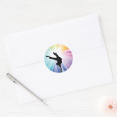 Sticker Rond Silhouette de breakdancer avec explosion d'arc-en-
