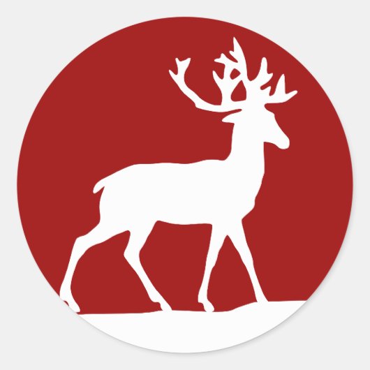 Sticker Rond Silhouette de cerfs - Rouge et Blanc (Devant)