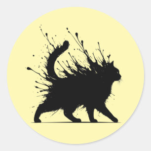 Sticker Rond Silhouette de chat à éclaboussure d'encre
