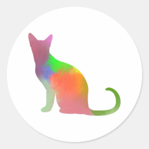 Sticker Rond Silhouette de chat à l'aquarelle