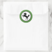 Sticker Rond Silhouette de Cheval Noir sur Motif Vert (Sac)