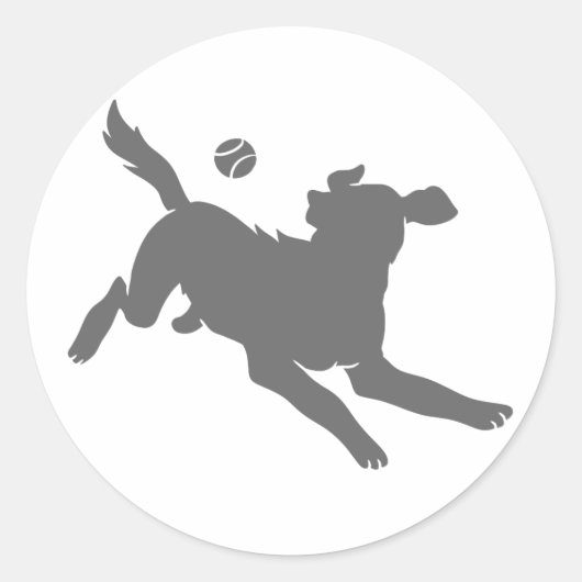 Sticker Rond Silhouette de chien avec balle (Devant)