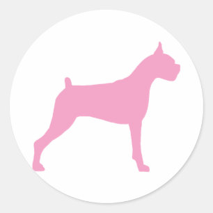 Sticker Rond Silhouette de chien de boxe (rose)