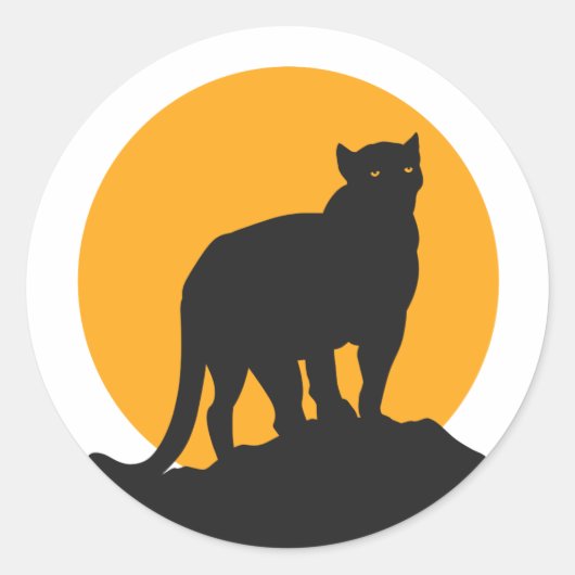 Sticker Rond Silhouette de coucher de soleil de panthère noire (Devant)