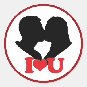 Sticker Rond Silhouette de couple qui embrasse avec "I ♥ U"